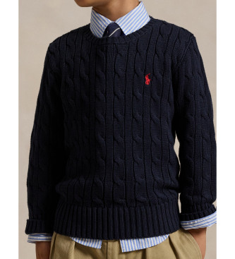 Polo Ralph Lauren Pull en coton marine tricot en cru