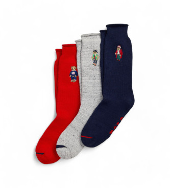 Polo Ralph Lauren Pack 3 pares de calcetines Polo Bear marino, gris, rojo