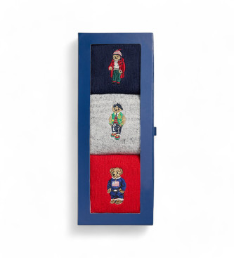 Polo Ralph Lauren Pack de 3 pares de meias Polo Bear azul-marinho, cinzento e vermelho