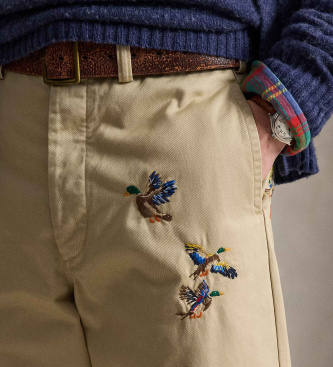 Polo Ralph Lauren Calça Whitman bordada Relaxed Fit bege