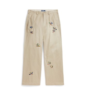 Polo Ralph Lauren Calça Whitman bordada Relaxed Fit bege