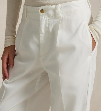 Polo Ralph Lauren Calça relaxada de algodão com pregas branco sujo