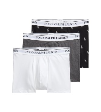 Polo Ralph Lauren Conjunto de 3 cuecas clássicas de algodão branco, cinza, preto