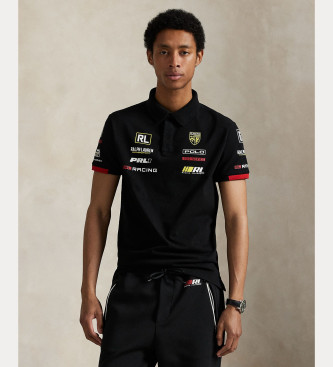 Polo Ralph Lauren Polo nera in piqu elasticizzato slim fit personalizzata