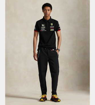 Polo Ralph Lauren Polo nera in piqu elasticizzato slim fit personalizzata