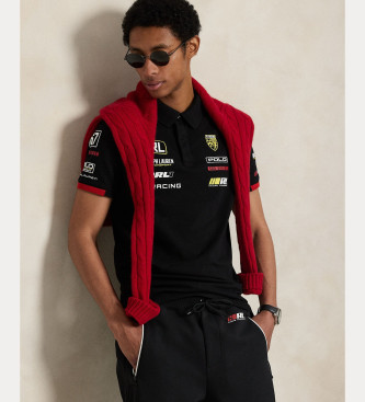 Polo Ralph Lauren Polo nera in piqu elasticizzato slim fit personalizzata