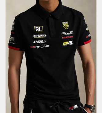 Polo Ralph Lauren Polo nera in piqu elasticizzato slim fit personalizzata