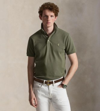 Polo Ralph Lauren Donkergroene polo van elastisch piqué, Custom Slim Fit