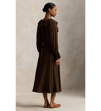 Polo Ralph Lauren Vestido ablusonado de crepé con volantes marrón