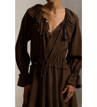 Polo Ralph Lauren Vestido ablusonado de crepé con volantes marrón
