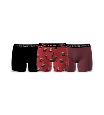 Polo Ralph Lauren Set di 3 boxer in cotone rosso e nero