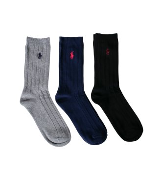 Polo Ralph Lauren Set 3 pares de calcetines acanalados marino, gris, negro