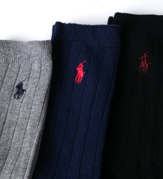 Polo Ralph Lauren Set 3 pares de calcetines acanalados marino, gris, negro