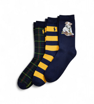 Polo Ralph Lauren Conjunto de 3 pares de meias de tornozelo Dog navy