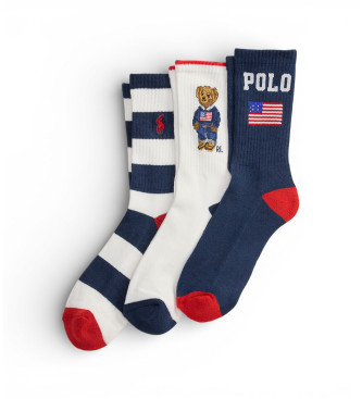 Polo Ralph Lauren Set of 3 Navy Flag Socks, white