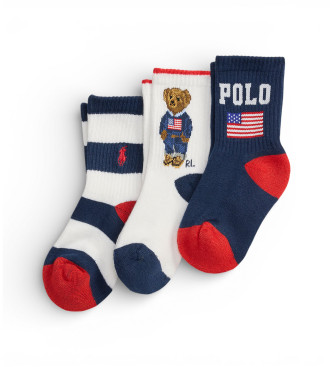 Polo Ralph Lauren Zestaw 3 skarpet z flagą marynarki wojennej, białe
