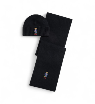 Polo Ralph Lauren Conjunto de cachecol e chapu Polo Bear preto