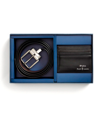 Polo Ralph Lauren Set aus Gürtel und Kartenetui aus schwarzem Leder