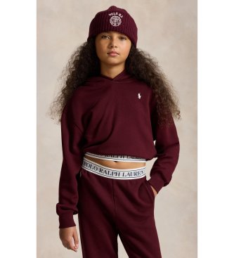 Polo Ralph Lauren Camisola de malha felpuda com capuz e logótipo em granate