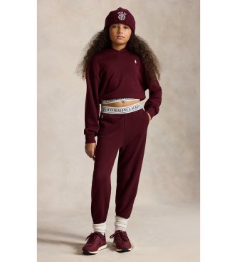 Polo Ralph Lauren Camisola de malha felpuda com capuz e logótipo em granate