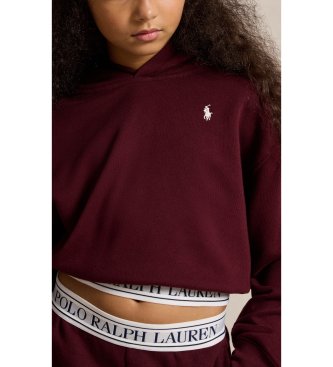 Polo Ralph Lauren Camisola de malha felpuda com capuz e logótipo em granate