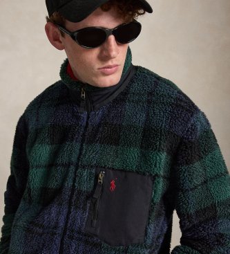 Polo Ralph Lauren Sudadera cremallera blackwatch plaid verde, marino