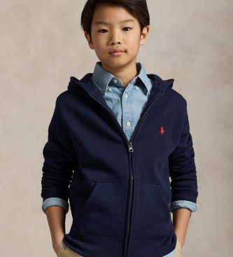 Polo Ralph Lauren Blue hooded fleece and cotton sweatshirt with hood