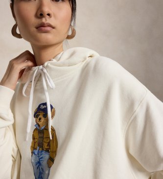 Polo Ralph Lauren Sudadera de mujer de algodón con Polo Bear blanco roto