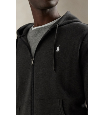 Polo Ralph Lauren Camisola de malha dupla cinzenta escura com fecho de correr
