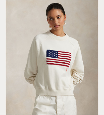 Polo Ralph Lauren Felpa Logo Flag French Terry bianco