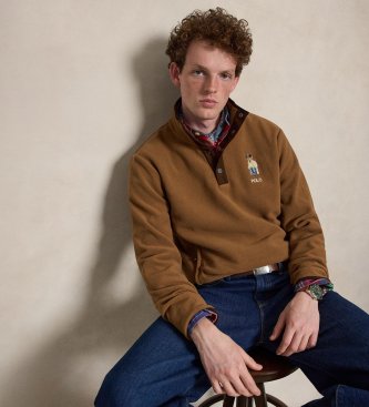 Polo Ralph Lauren Sweat à col montant heritage bear marron