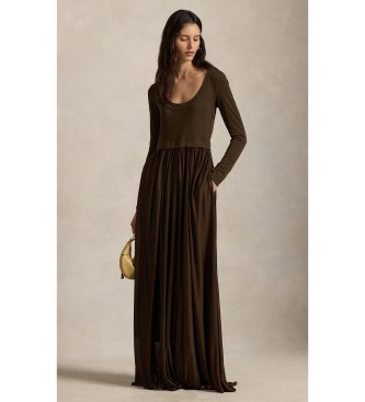 Polo Ralph Lauren Gestricktes Maxikleid mit dunkelbraunem, geknotetem Ausschnitt