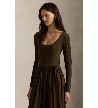 Polo Ralph Lauren Gestricktes Maxikleid mit dunkelbraunem, geknotetem Ausschnitt