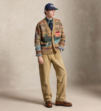 Polo Ralph Lauren Brun kofta i ull med mönster, Relaxed Fit