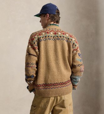 Polo Ralph Lauren Brun kofta i ull med mönster, Relaxed Fit