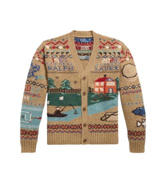 Polo Ralph Lauren Brun kofta i ull med mönster, Relaxed Fit