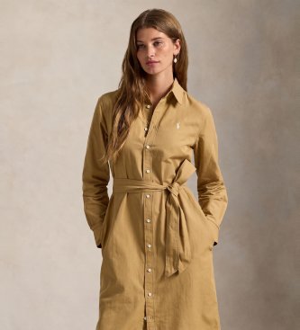 Polo Ralph Lauren Robe chemise en coton et lin beige