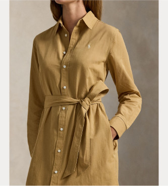 Polo Ralph Lauren Abito camicia beige in cotone e lino