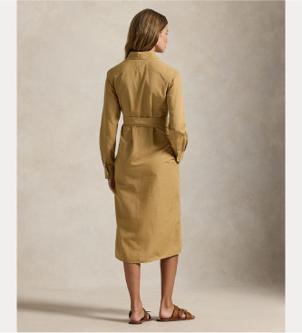Polo Ralph Lauren Abito camicia beige in cotone e lino
