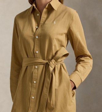 Polo Ralph Lauren Robe chemise en coton et lin beige