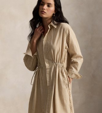 Polo Ralph Lauren Beigefarbenes Hemdkleid aus Baumwolle und Leinen