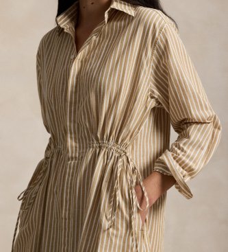 Polo Ralph Lauren Beigefarbenes Hemdkleid aus Baumwolle und Leinen