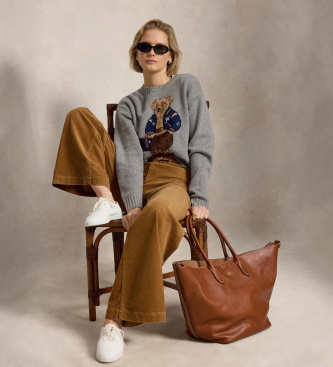 Polo Ralph Lauren Wollpullover mit Kaschmir und Polo Bear in Grau