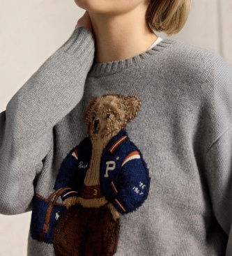 Polo Ralph Lauren Wollpullover mit Kaschmir und Polo Bear in Grau