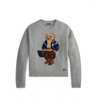 Polo Ralph Lauren Wollpullover mit Kaschmir und Polo Bear in Grau