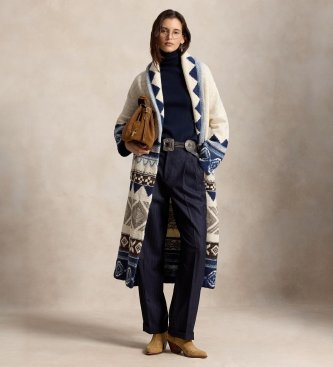Polo Ralph Lauren Cappotto tipo cardigan di lana con grafica beige