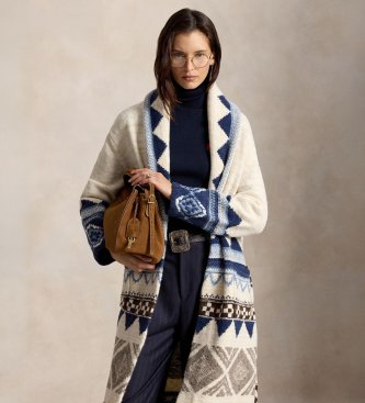 Polo Ralph Lauren Cappotto tipo cardigan di lana con grafica beige