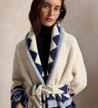 Polo Ralph Lauren Cappotto tipo cardigan di lana con grafica beige