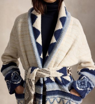 Polo Ralph Lauren Cappotto tipo cardigan di lana con grafica beige