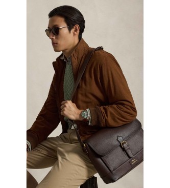 Polo Ralph Lauren Saco de mensageiro em pele granulada castanha